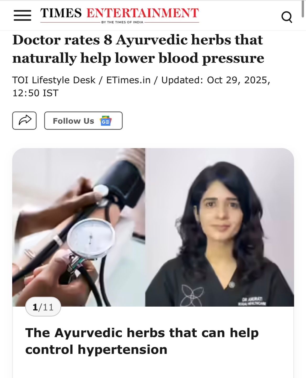 Times of India article preview